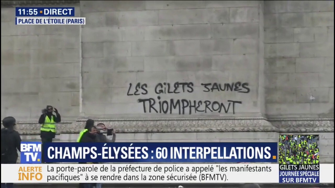 Sur Larc De Triomphe Des Gilets Jaunes Taguent Quils Triompheront