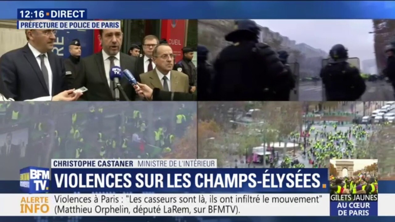 Gilets Jaunes Christophe Castaner Annonce 8000 Personnes Mobilisées à Paris Dont 5000 Sur Les Champs Elysées