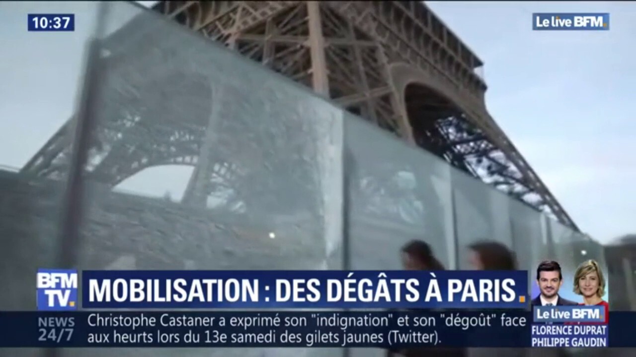 Gilets Jaunes Le Mur De Verre De La Tour Eiffel Vandalisé