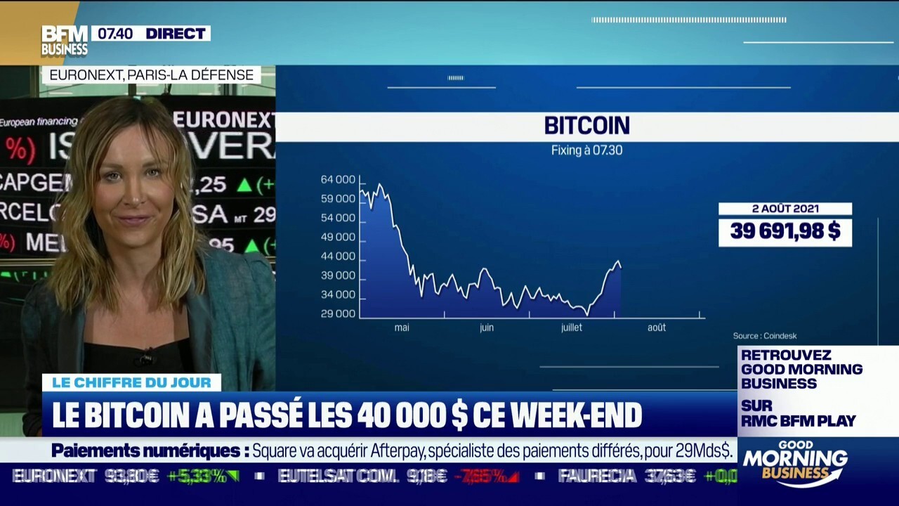 Bitcoin : Le bitcoin se stabilise autour de 40.000 dollars, en rebond de  plus de 30% depuis le 20 juillet - BFM Bourse